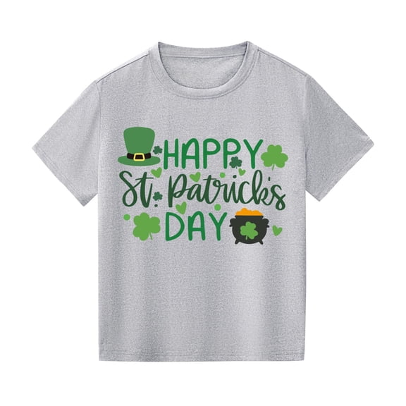 LckLvx St.Patrick's Day Shirt for Boys Girls Shamrock Graphic Crew Neck Short Sleeve Cotton T-Shirts,1-12Y