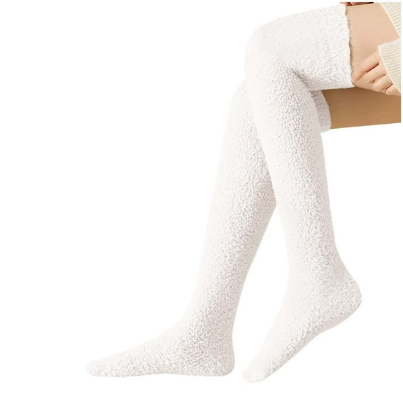 LckLvx Thigh High Socks for Women Soft Warm Fuzzy Thicken Stockings Over the Knee Fleece Long Socks