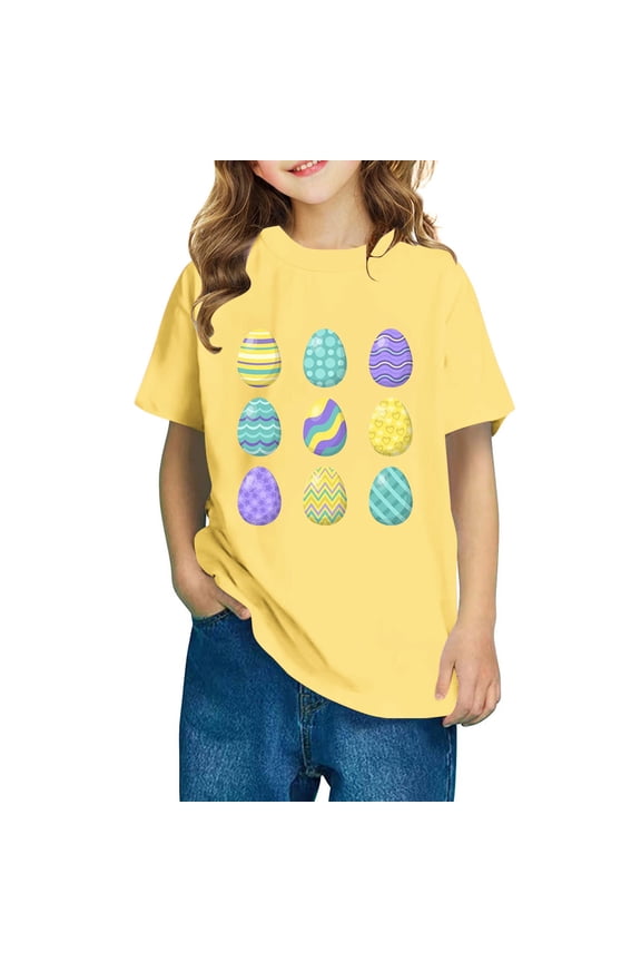 Toddler Kids Easter Tops Boy Girls Short Sleeve Graphic Tshirts Lightweight Comfy Casual Tops 3-14 Years