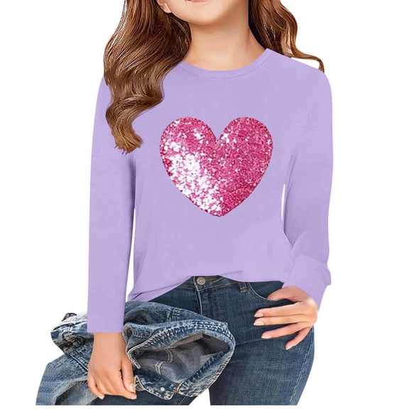 LckLvx Valentine's Day Girls Boys T-Shirts Heart Graphic Long Sleeve Pullover Tee Casual Crewneck Tops