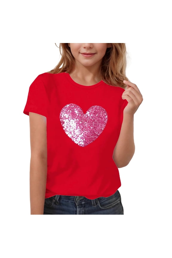 Valentines Shirts for Boys Girls Heart Graphic Tees T-Shirt Kids Crew Neck Short Sleeve Tops