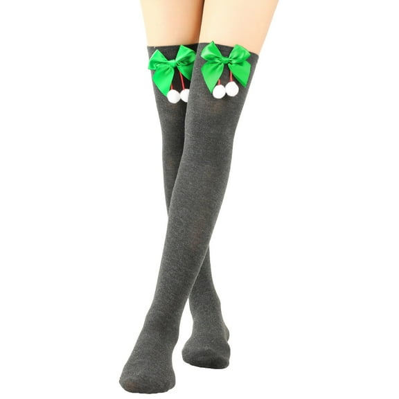 LckLvx Women Christmas Over The Knee Stockings Tube Thigh High Tights with Bow Comfy Casual Knee High Socks