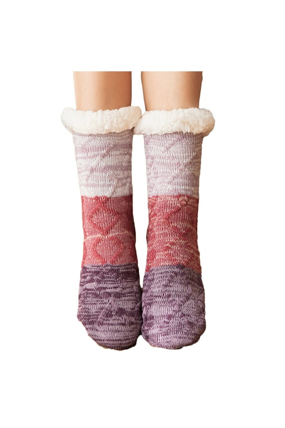 Women Winter Thick Fuzzy Slipper Socks with Grippers Non-Slip Soft Fleece Warm Socks Christmas Gifts