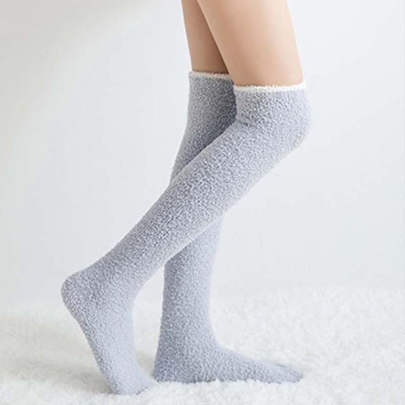 LckLvx Women's Fuzzy Thigh High Socks Soft Comfy Over the Knee Long Socks Leg Warm Winter Sleep Home Stockings