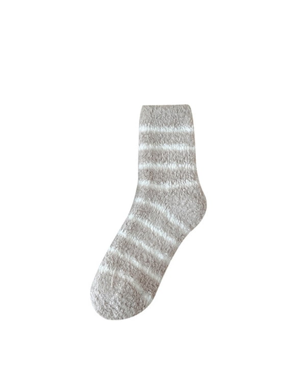 Women's Fuzzy Winter Socks Stripe Warm Fleece Tube Socks Soft Comfy Home Sleeping Socks