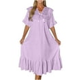 thumbnail image 1 of LckLvx Women's Pajamas Dress Flowy Ruffle Hem Cute Bow V Neck Short Sleeve Long Sleep Dress Comfy Nightdress, 1 of 7