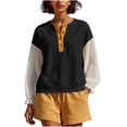 thumbnail image 1 of LckLvx Women's Sweatshirt Ruffle Long Sleeve Button Up Patchwork Tops Fall Travel Outfits, 1 of 6