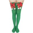 thumbnail image 1 of LckLvx Womens Christmas Knee-High Socks Striped Bowknot Knee Length Long Socks Comfy Stretch Thigh High Stockings, 1 of 3