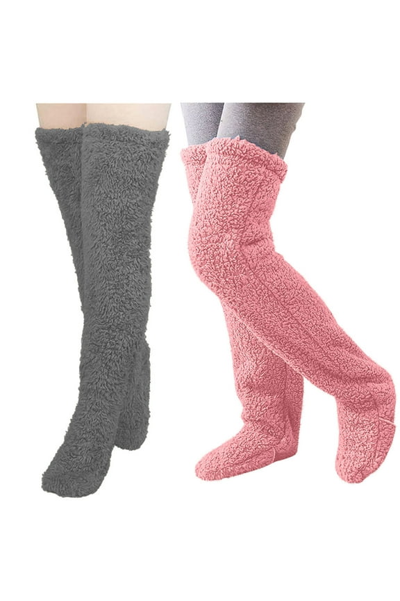 Womens Fuzzy Leg Sock Slippers Over the Knee High Fleece Slipper Winter Indoor Sleeping Long Leg Warmers