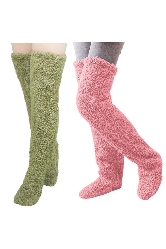 Womens Fuzzy Leg Sock Slippers Over the Knee High Fleece Slipper Winter Indoor Sleeping Long Leg Warmers