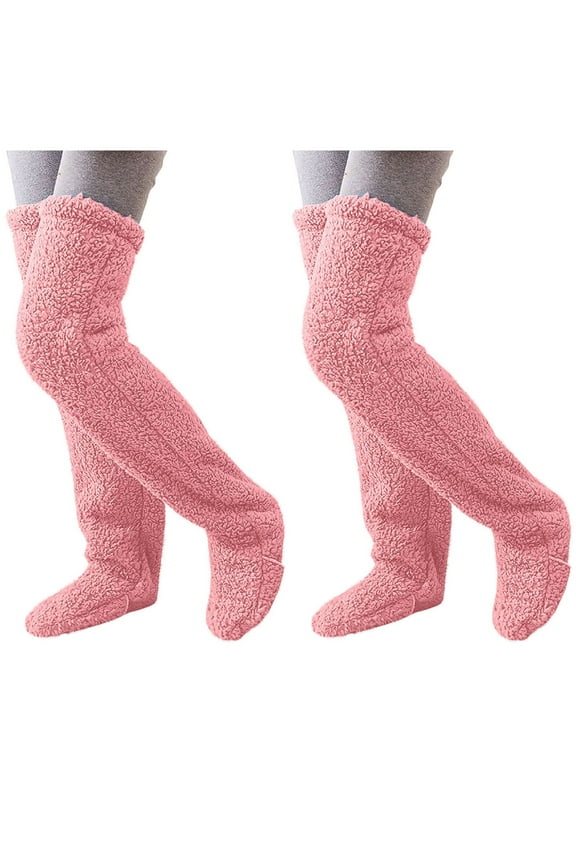 Womens Fuzzy Leg Sock Slippers Over the Knee High Fleece Slipper Winter Indoor Sleeping Long Leg Warmers