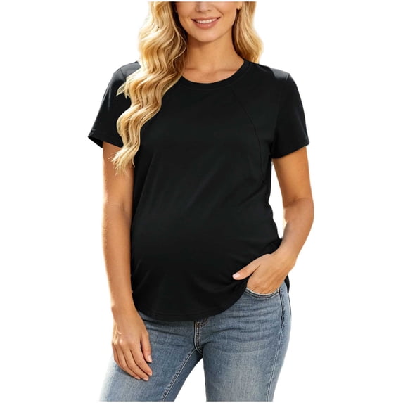 LckLvx Womens Nursing Breastfeeding Tops Maternity Short Sleeve Hidden Zipper Casual Tees
