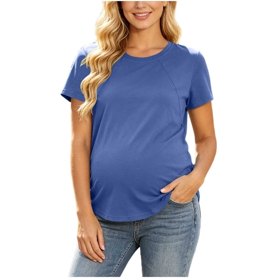LckLvx Womens Nursing Breastfeeding Tops Maternity Short Sleeve Hidden Zipper Casual Tees