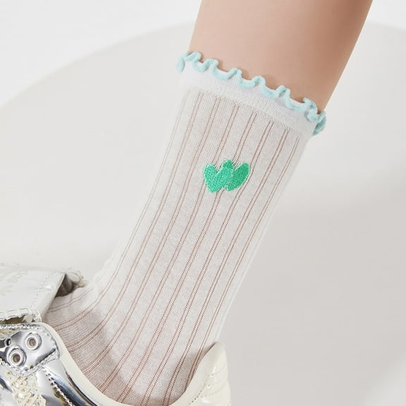 LckLvx Womens Ruffle Crew Socks Thin Soft Comfy Breathable Calf Socks Casual Cute Frilly Socks