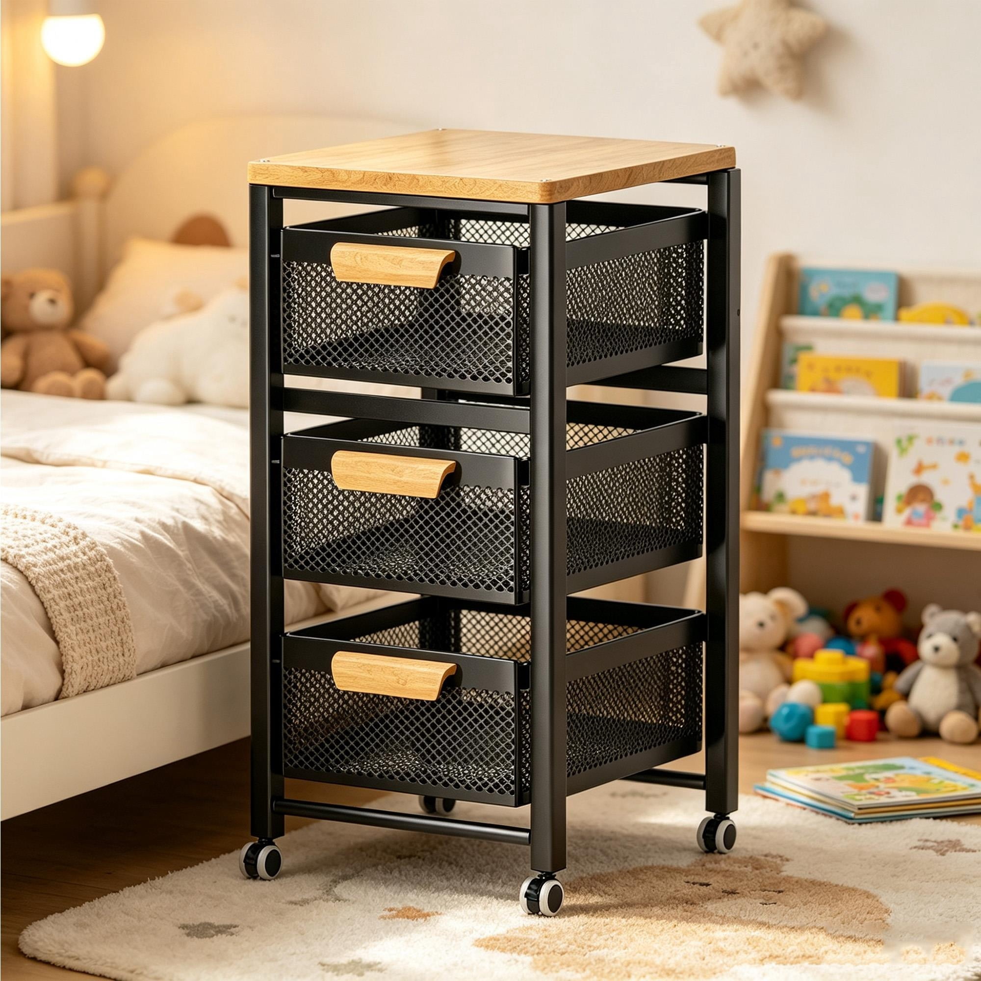 Lcndkf Narrow Kitchen Storage Cart with Wood Top, Pull Out Wire Mesh ...