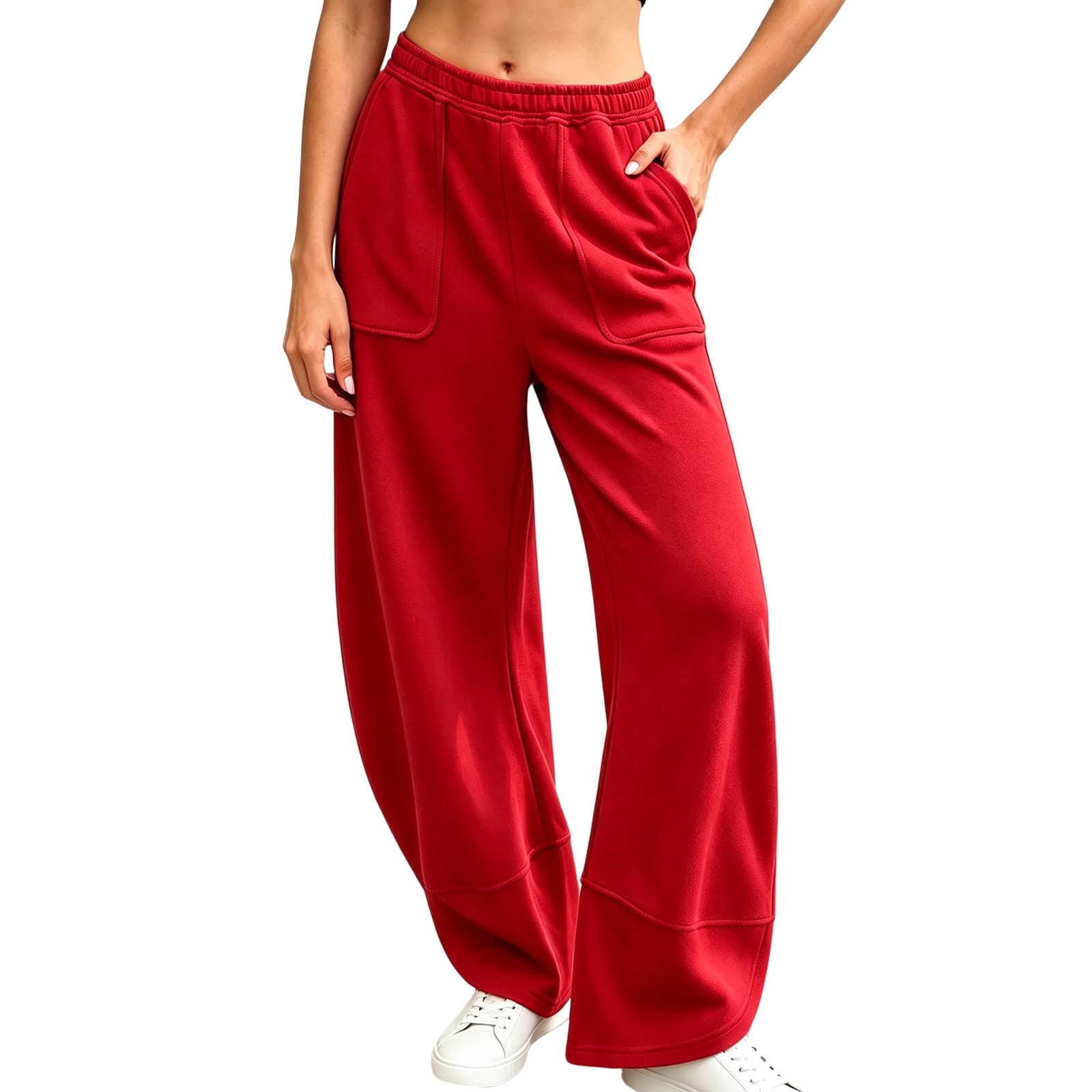 Red Foshon Lcvrioyc Baggy Sweatpants for Women Curved Wide Leg Sweat Pants Elastic ...