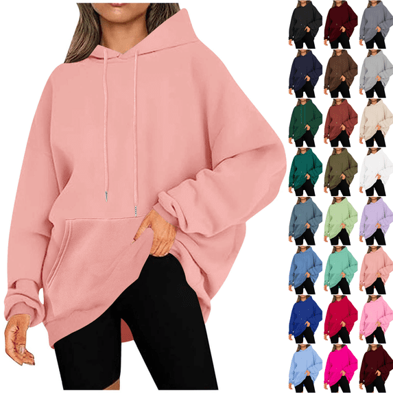 Lcvrioyc Oversized Hoodies for Women Casual Long Sleeve Drawstring Hooded Plus Size Sweatshirts Loose Pullover Tops with Pocket(Pink-aa1,Medium)