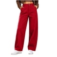 thumbnail image 1 of Lcvrioyc Wide Leg Pants for Women High Waisted Loose Pants Business Work Trousers with Pockets Fall Outfits(Red,X-Large), 1 of 7