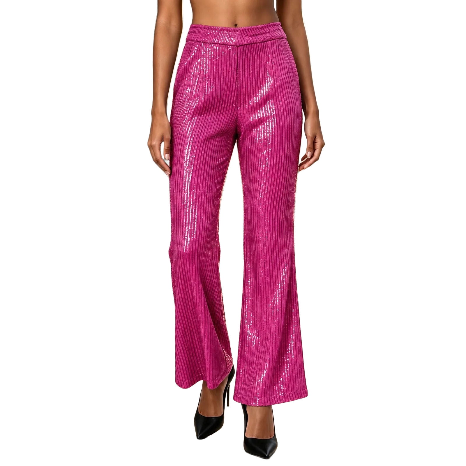 Lcvrioyc Womens Sequin Pants High Waisted Flare Pants Sparkly Bell ...