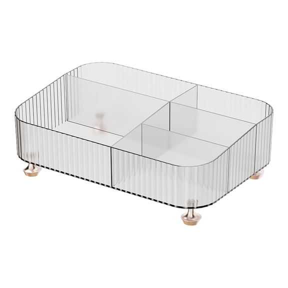 Lcxifdre 4-Compartment Makeup Organizer Tray, Bathroom Vanity Dresser Tray for Perfume Cosmetics, Clear Plastic Cosmetic Countertop Organizer for Skincare Lipsticks