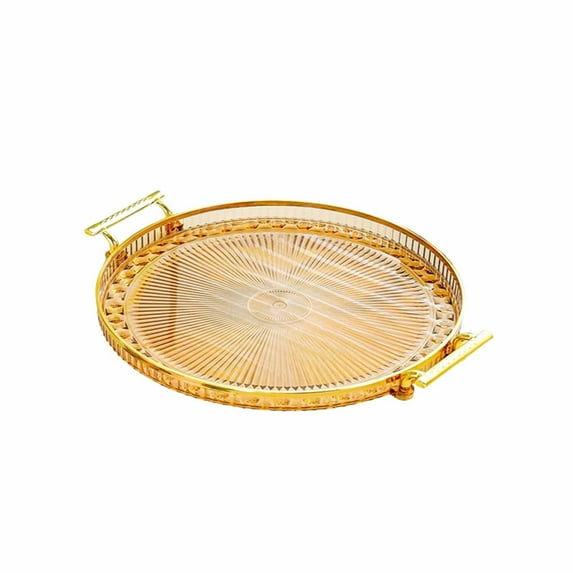 Lcxifdre Food Serving Tray with Handles, Round Plastic Serving Tray Display for Cocktails, Household Kitchen Desktop Cup Storage Tray for Dinner Fruit Snacks