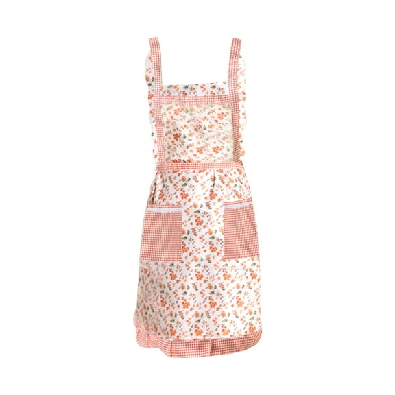 Women Floral Apron with 2 Pockets Flower Kitchen Cooking Aprons with Adjustable Strap, for Kitchen Cooking Baking Cleaning Supplies (Pink)