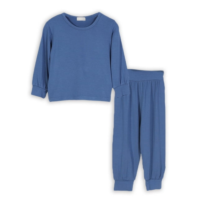 Lcxweerr Toddler Kids Little Child Modal Tencel Sleepwear 2PCS Sleepwear Solid Color Long Sleeve Shirt Long Pants Pajamas for 2-8 Years Loungewear
