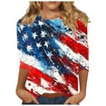 thumbnail image 1 of Lcziwo 4th July Shirts for Women Three Quarter Sleeve Round Neck Shirts Red Blue and White Print Tunic Tees Casual Dressy Summer 2025 Blouses Multicolor,XL, 1 of 5