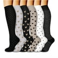 thumbnail image 1 of Lcziwo 6 Pairs Adult Gradual Compression Socks Graphic Circulation Warm Knee High Socks for Travel Athletic Running Nurses L, 1 of 3