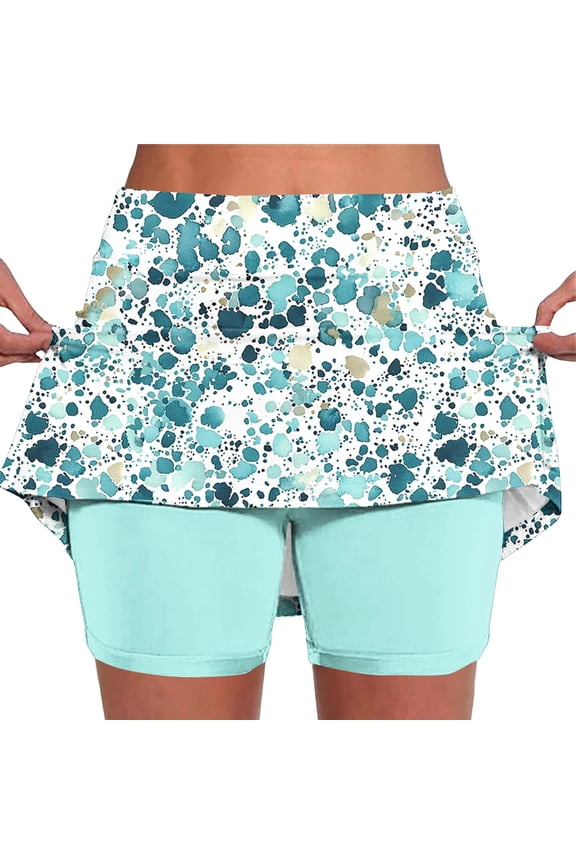 Athletic Skirts for Women Floral Print Tennis Running Skorts High Waist Tummy Control Casual Skorts with Pockets Mint Green,XXL