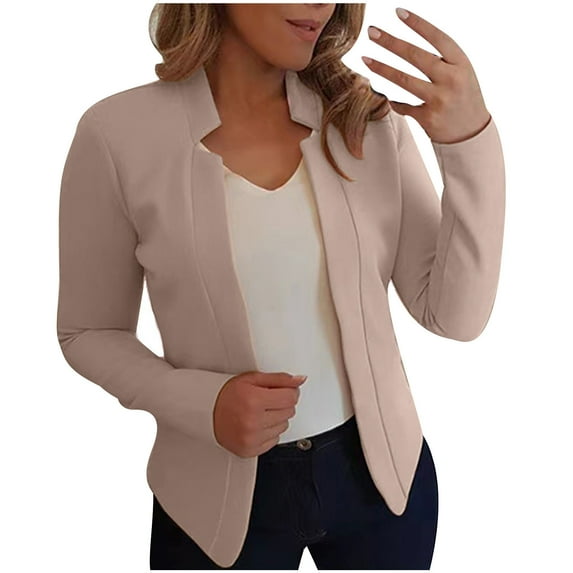 Lcziwo Blazer Coat for Women Solid Color Open Front Outerwear Long Sleeve Notch Collar Jackets Business Office Work Blazer 2025 Beige,XL
