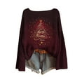 thumbnail image 1 of Lcziwo Boho Christmas Pullover for Women Oversized Vintage Graphic Print Sweater Casual Fashion Long Sleeve Tops Boat Neck Western Knitted Pullover Red,L, 1 of 6
