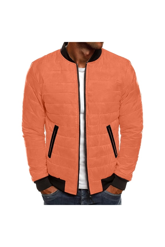 Bubble Puffer Coat for Men Casual Fashion Lightweight Bomber Cold Weather Padded Warm Jackets with Pockets Orange,M