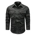 thumbnail image 1 of Lcziwo Button Down Tactical Shirt Men Long Sleeve Plain Lapel Tops Outdoor Hiking Travel Pockets Shirts Casual Fashion Shirts 2025 Black,XXL, 1 of 3