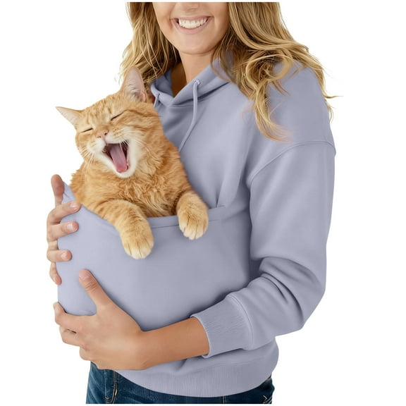 Lcziwo Cat Dog Pouch Sweatshirt for Women Kangaroo Pocket Long Sleeve Pullover Casual Trendy Warm Hoodies 2025 Gray,XL