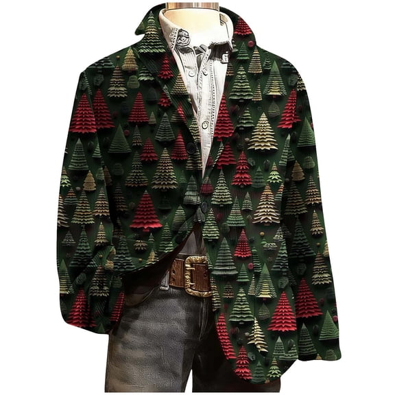 Lcziwo Christmas Party Suits for Men Casual Single Breasted Suit Jackets 3 Button Printed Corduroy Blazers Slim Fit Lapel Business Sport Coat Army Green,S