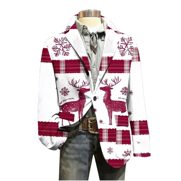 Lcziwo Christmas Party Suits for Men Casual Single Breasted Suit Jackets 3 Button Printed Corduroy Blazers Slim Fit Lapel Business Sport Coat Multicolor,S