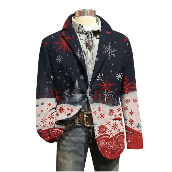 Lcziwo Christmas Suit Coat for Men Casual Single Breasted Suit Jackets 3 Button Printed Corduroy Blazers Slim Fit Lapel Business Sport Coat Multicolor,L