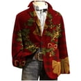 thumbnail image 1 of Lcziwo Christmas Suit Jacket for Men Xmas Party Prom Printed Blazers Corduroy Three Buttons Casual Sports Coats Single Breasted Lapel Coats Red,S, 1 of 7