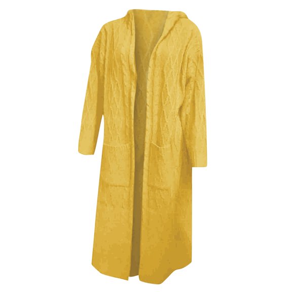 Lcziwo Chunky Long Sweaters for Women Cable Knit Hooded Soft Jackets Long Sleeve Button Down Coats Casual Plain Open Front Outerwear with Pockets 2025 Yellow,L