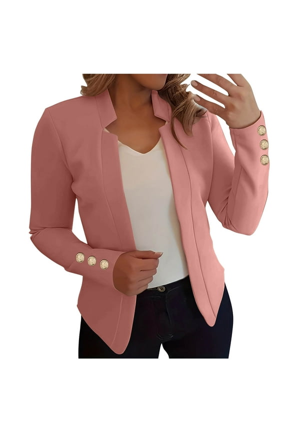 Coat Jackets for Women Plus Plain Open Front Outerwear Long Sleeve Notch Collar Jackets Business Office Work Blazer 2025 Pink,XXXL