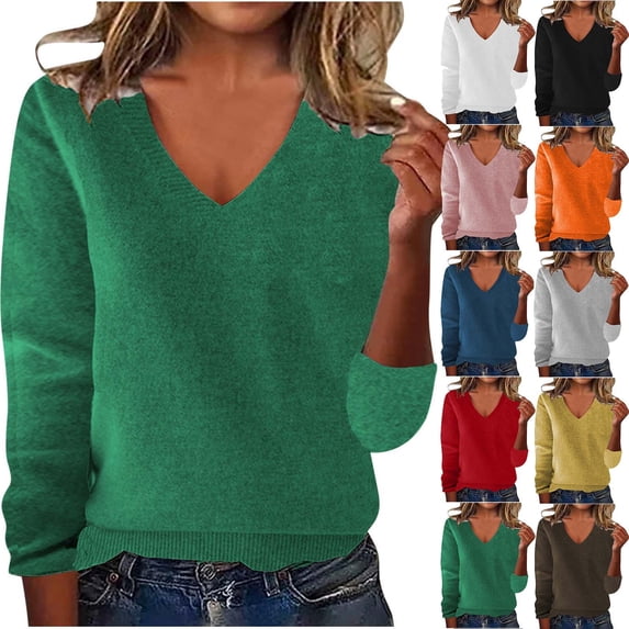 Lcziwo Cotton Knit Pullover for Women V Neck Classic Soft Basic Sweater Loose Fit Casual Warm Fall Sweaters Pink,XL