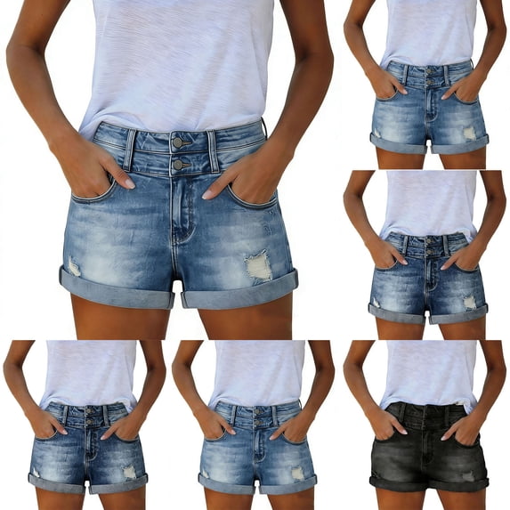 Lcziwo Denim Ripped Shorts for Women High Waisted Distressed Y2K Jorts Cuffed Hem Trendy Summer Jean Shorts Black,M