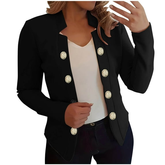 Lcziwo Dressy Coats for Women Long Sleeve Notch Collar Cardigan Blazer Open Front Office Work Jackets Plain Button Up 2025 Outerwear Black,L