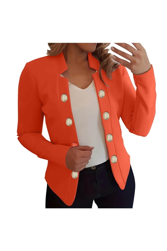 Dressy Coats for Women Long Sleeve Notch Collar Cardigan Blazer Open Front Office Work Jackets Plain Button Up 2025 Outerwear Orange,M