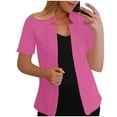 thumbnail image 1 of Lcziwo Dressy Coats for Women Short Sleeve Notch Collar Cardigan Blazer Open Front Office Work Jackets Solid Color 2025 Outerwear Hot Pink,XL, 1 of 6