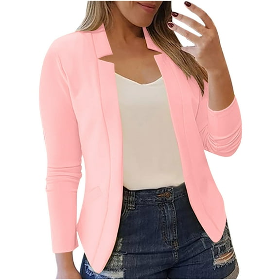 Lcziwo Fall Blazers for Women Solid Color Open Front Outerwear Long Sleeve Notch Collar Jackets Business Office Work Blazer 2025 Pink,M