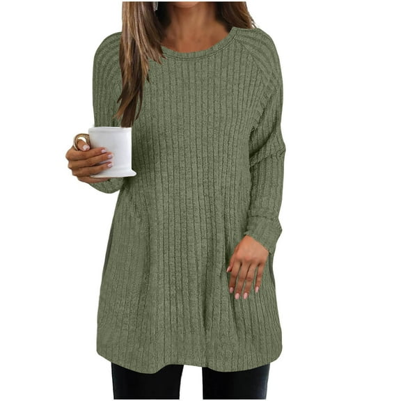 Lcziwo Fall Long Sleeve Tops for Women Casual Brushed Pullover Sweater Top Loose Crewneck Tunic Blouse Early Spring Fashion Clothes Green,S