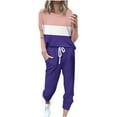 thumbnail image 1 of Lcziwo Fall Sweatsuits for Women 2025 Spring Autumn Striped Print Casual Tracksuits Two Piece Outfits Long Sleeve Long Pants Sweatsuits Purple,S, 1 of 5