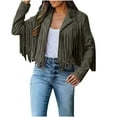 thumbnail image 1 of Lcziwo Faux Suede Jacket Women Plus Size Long Sleeve Lapel Jackets Fringe Tassels Cowboy Coats Moto Casual 2025 Cropped Jackets Army Green,L, 1 of 8